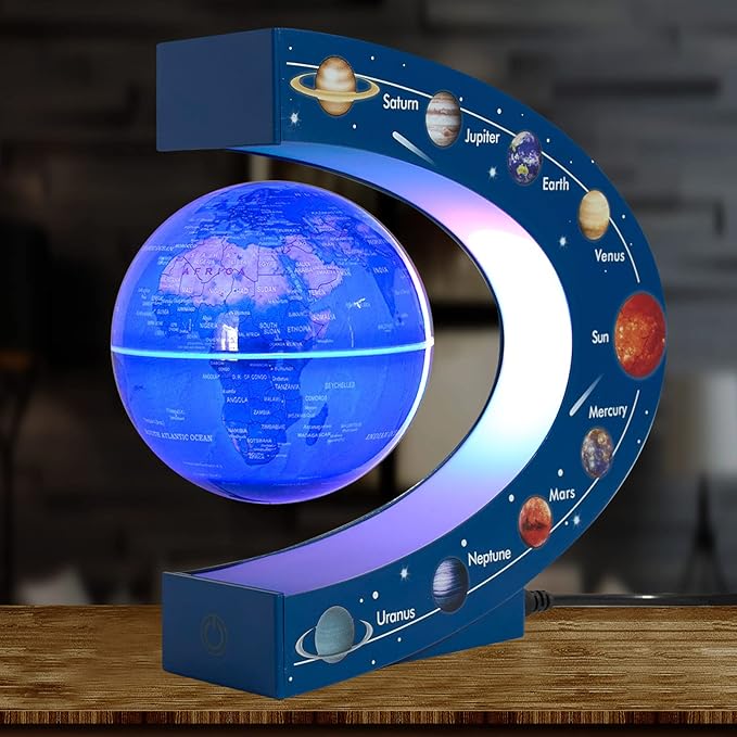 Magnetic Levitation Floating Rotating 3in Globe With Colored Lamp For Men Boss Cool Office Decor Gifts Or Kids Desk Toys,Nine planetary solar systems astronomy educational cosmic earth globe