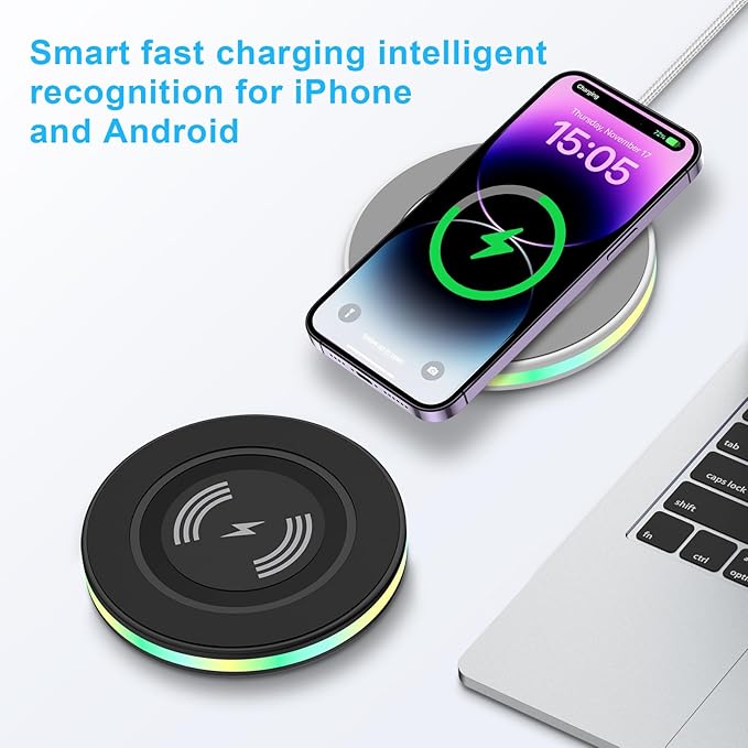 Android Wireless Charger Samsung Fast Charging Phone Charging Pad Station for Samsung Galaxy S26 S25 S24 Ultra S24+ S24 S23 FE S22 S21 S20 S10,iPhone 15 Pro Max Plus 14 13,with QC 3.0 Power Adapter
