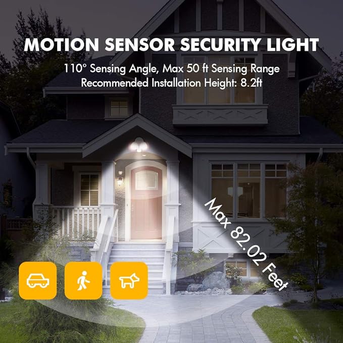 LUTEC P6221W-PIR24 2000 Lumen 18 Watt 26 LED Motion Activated Integrated Dual-Head Flood Light Outdoor, IP54 Waterproof Exterior Security Floodlight for Patio, Garden, Yard, Warehouse-White