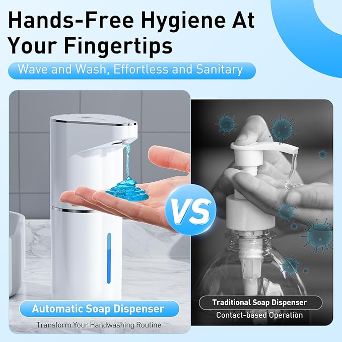 Fantictas Automatic Soap Dispenser,Touchless Hand Wall Mount Rechargeable 3 Gear Adjustable Electric Soap Dispenser 350ml with Infrared Motion Sensor for Bathroom,Kitchen,Office, White Gel