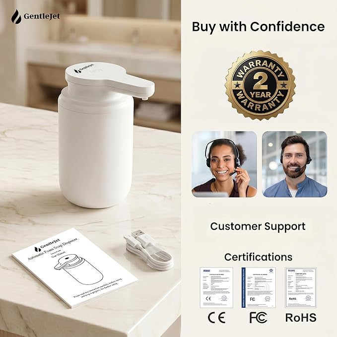 GentleJet SimpleFoam Automatic Foaming Soap Dispenser Touchless Sensor, USB-C Rechargeable, IPX5 Waterproof, Dual Output for Bathroom Kitchen Sink, ABS Compact Design