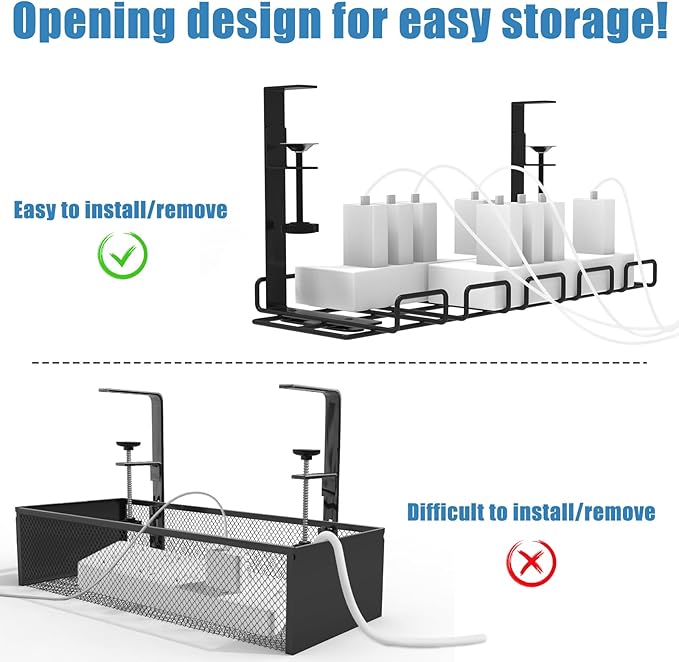 Under Desk Cable Management Tray, No Drill Steel Cord Organizer Kit with 52Pcs Different Essential Accessories for Home Office Standing Desk (15.7/13.4inch, Black)