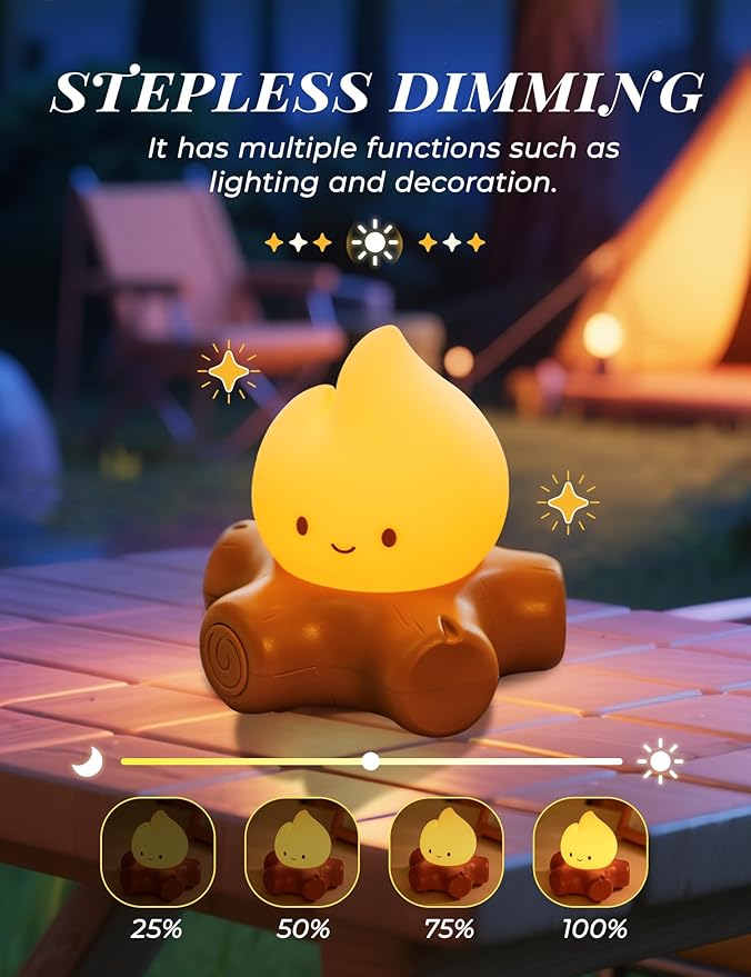 WANIDEA Fake Campfire Lamp, Ambient Lighting, White Noise Soothes The Mood, Portable Rechargeable Night Light, Candlelight Mode Mood Lighting, Bedroom, Desktop, Camping Decor, Cute Gifts
