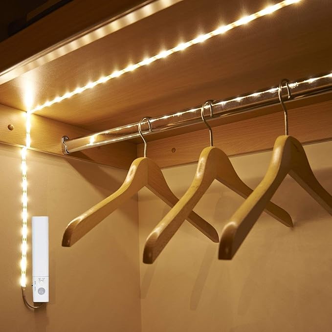 9.8ft Under Cabinet Lighting Motion Led Strip Closet Lights Battery Powered Basement Trunk Counter Bed Stair Light for Bedroom Kitchen Indoor Nature White 4000K