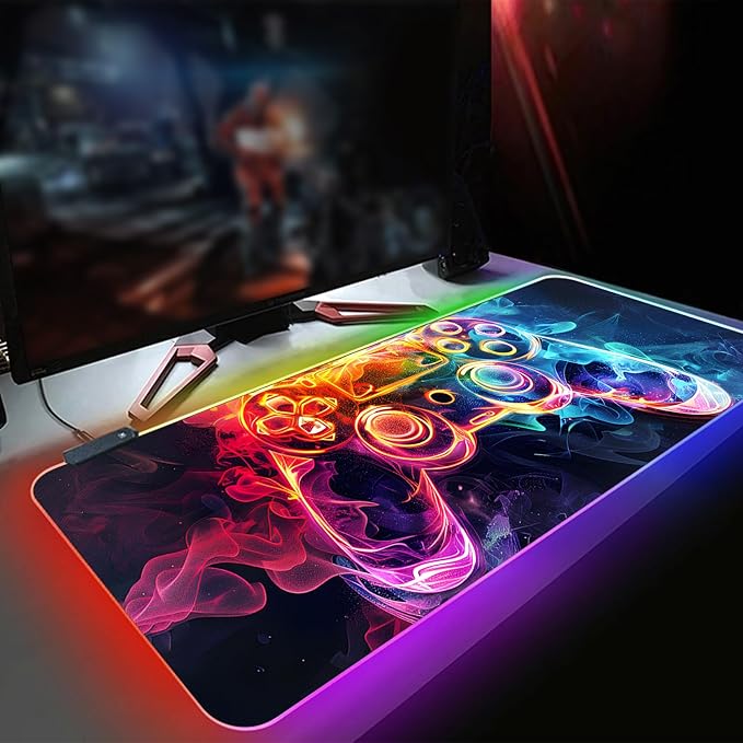 XL RGB Gaming Mouse Pad with 14 Light Modes - Light Up Gamer Mouse Pad,31.5 x 11.8in Non-Slip Gamepad Style Led Large Gamer Mousepad,Black Long Glowing Gaming Accessories for Desk, Waterproof