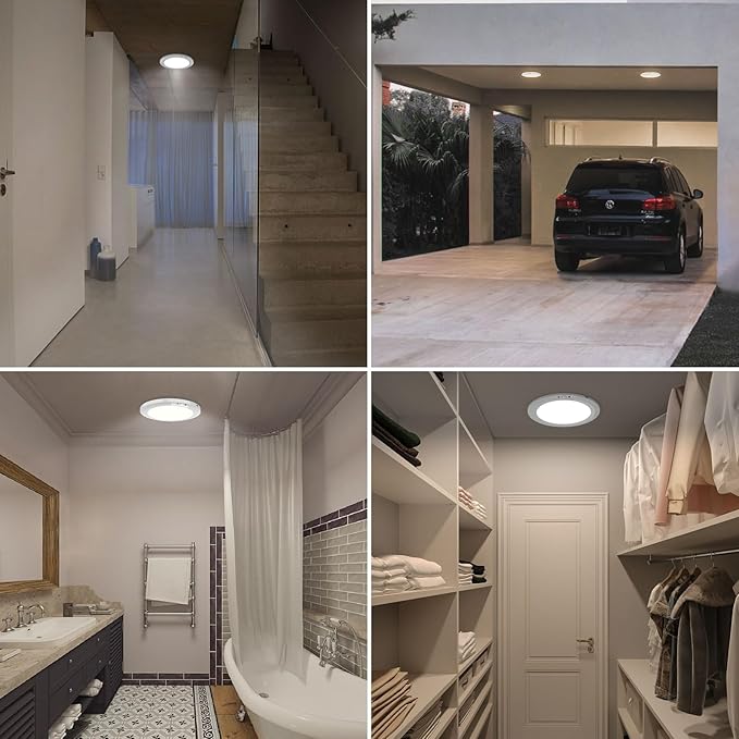 Koopala Battery Operated LED Ceiling Lights Fixture with Auto Motion Sensor, Body Sensor Ceiling-Mounted Lamps with 3 Colors/Brightness, Motion Detection Magnetic Flush Ceiling Light for Closet Shower