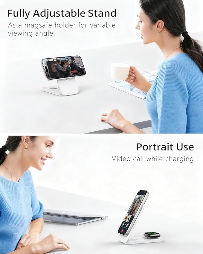 Compatible MagSafe 3 in 1 Wireless Charging Station for Apple, Magnetic Foldable Charger Stand for iPhone 17/16/15/14/13/12 Pro Max, Apple Watch Ultra/Series & AirPods Pro Fast Charging Dock
