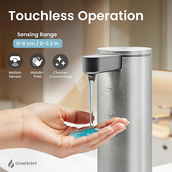 GentleJet OpalDrop Automatic Liquid Soap Dispenser for Kitchen Sink Touchless No-Drip Pump, USB-C Rechargeable, 304 Stainless Steel, IPX5 Water-Resistant, 270 ml