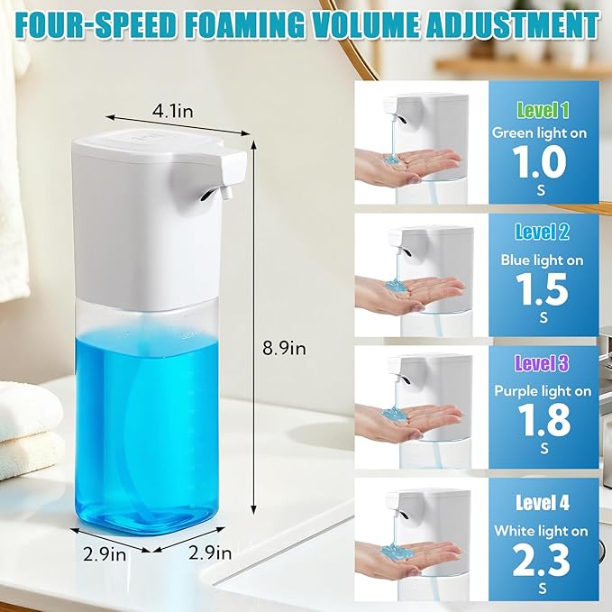 4 Pack Automatic Soap Dispenser Touchless Liquid Soap Dispenser 18.5oz/550ml 4-Level Adjustable Waterproof USB Rechargeable Dispenser Electric Wall Mounted for Bathroom Kitchen Dish Hand Soap
