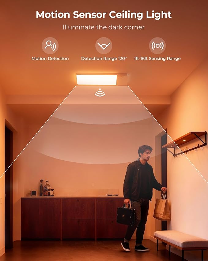 FULEN 2 Pack Rechargeable Motion Sensor Ceiling Light RGB Color,Closet Light, LED Shower Lights, Ceiling Lamp for Bathroom,Pantry,Garage