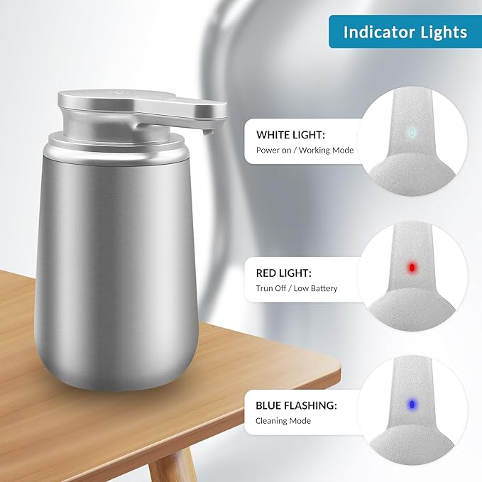 12 oz. Automatic Soap Dispenser Stainless Steel with Sensor Infrared Soap Dispenser Electric IPX5 Waterproof USB-C Charging Motion Sensor for Kitchen & Bathroom (Silver Arc)