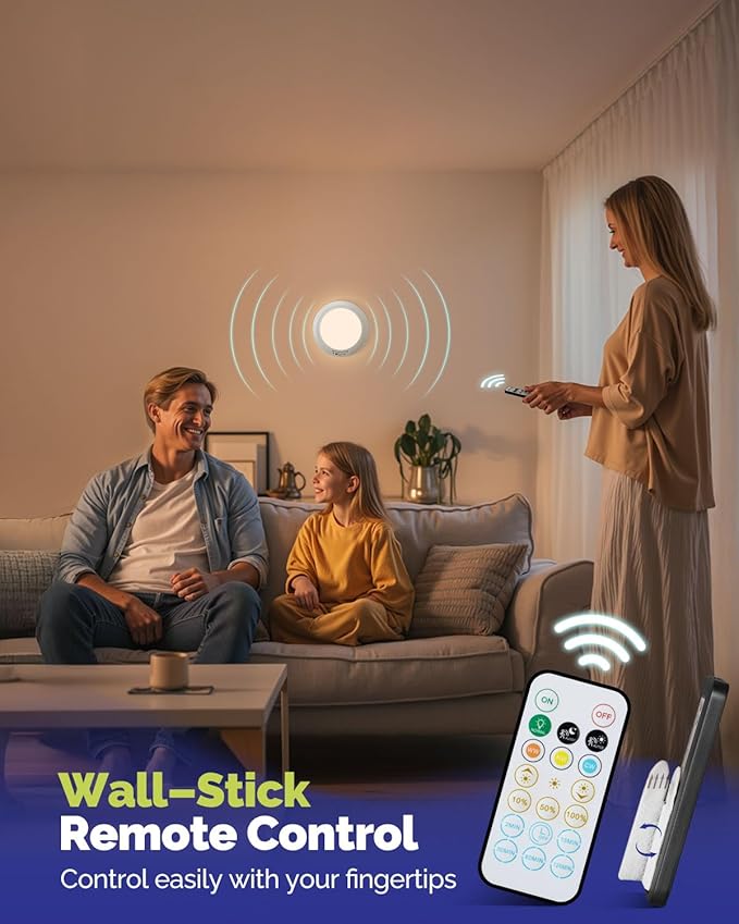 2PCs 10,000mAh Rechargeable Ceiling Light with Remote, Wireless Waterproof Shower Lights 3000K/4000K/6000K, Battery Powered Light for Closet Battery Operated, Motion Sensor Lights No Wiring