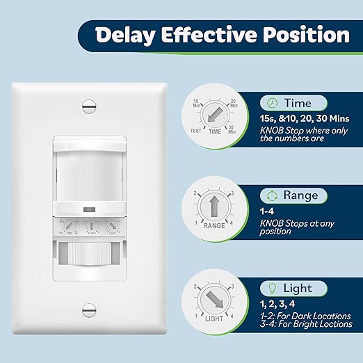 TOPGREENER Occupancy/Vacancy PIR Motion Sensor Light Switch, CDS Sensor with Learning Function, No Neutral No Ground Required, 200W Incandescent / 150W LED Load, UL Listed, Wall Plate Included, White