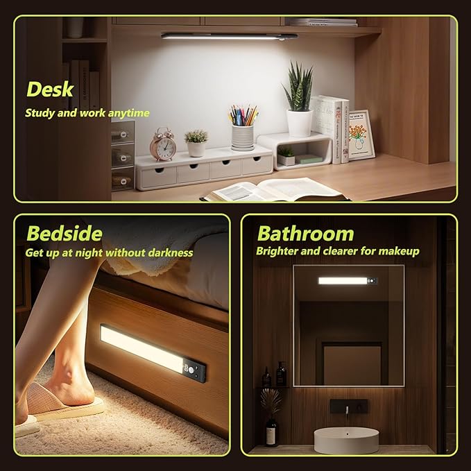 Mpotmiy 4 Pack 10" Under Cabinet Lights with Digital Display,52 LED Rechargeable Motion Sensor Light Indoor,3 Color Temperatures, Magnetic Dimmable Closet Lights, Under Counter Light for Kitchen