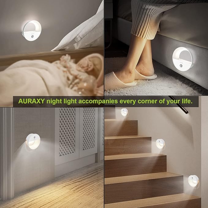 AURAXY Rechargeable Motion Sensor Night Light, Battery Night Lights LED Cool White Magnetic Stick-on Motion Sensored Hallway Light, with Dusk to Dawn Sensor for Stair, Wall, Bedroom, Bathroom(6 Pack)
