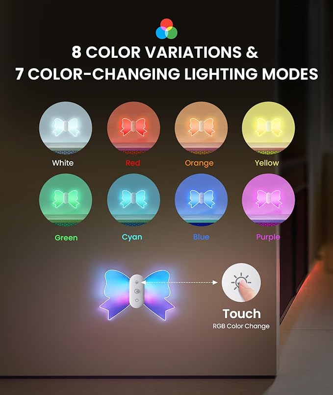 LOFTEK Motion Sensor Wall Light, Rechargeable Color-Changing Sconce with Butterfly Wing Design, Dimmable Brightness, 1800mAh Battery, Perfect for Hallway, Stairs, Bedroom, Bathroom [2 Pack]