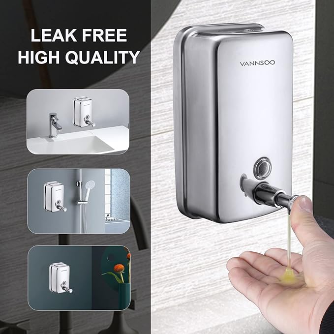 Commercial Soap Dispenser Wall Mount Stainless Steel Manual Liquid Pump Rust-Proof Leak Free for Bathroom (37 fl.oz./1100ml)