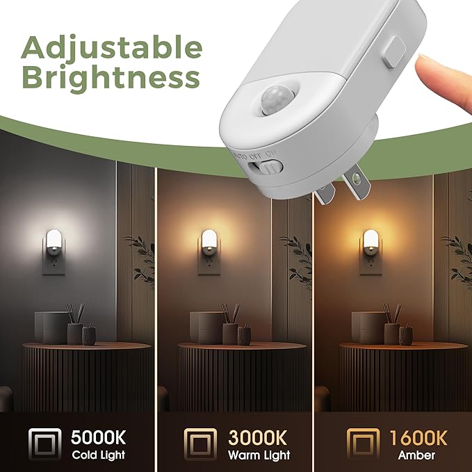 L LOHAS LED Motion Sensor Night Light, 4Pack, Motion Activated Night Light, Night Lights Plug into Wall, 3CCT Amber/3000K/5000K, Adjustable Brightness 30/60LM, for Kids Adults Bathroom Bedroom