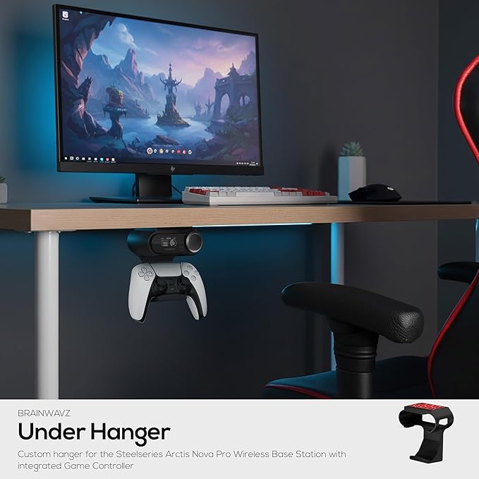 BRAINWAVZ Under Desk Mount & Game Controller Hanger for SteelSeries Arctis Nova Pro Wireless Base Station – Secure Fit, Easy Install with Screws or VHB Tape – Clean, Organized Gaming Setup