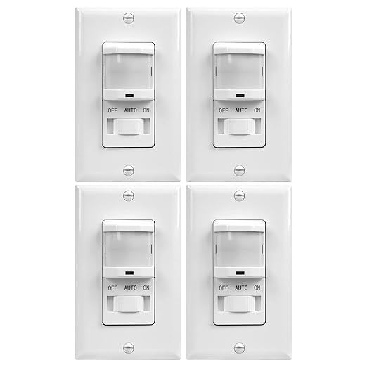 TOPGREENER Occupancy/Vacancy PIR Motion Sensor Light Switch, Learning Function, No Neutral No Ground Required, 200W Incandescent / 150W LED Load, UL Listed, Wall Plate Included, White, 4 Pack