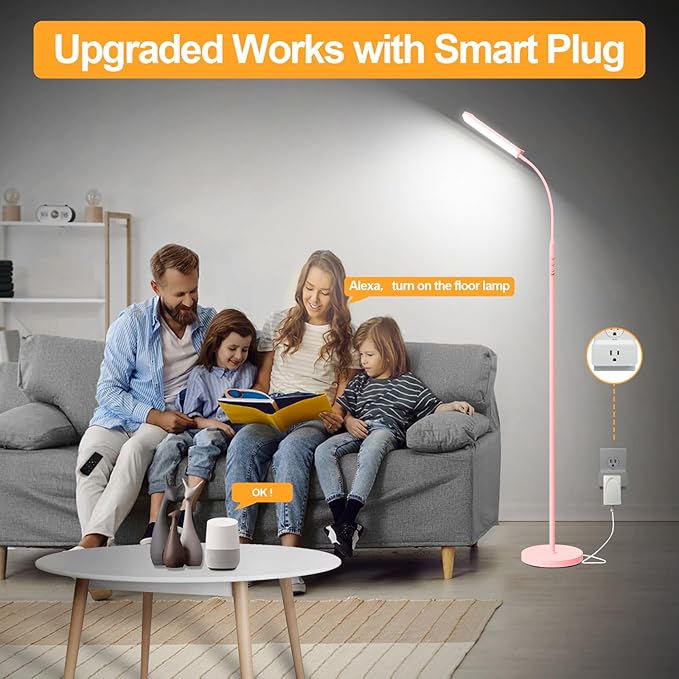 marctronic Pink LED Floor Lamp, 18W 1800LM Bright Floor Lamp with Remote & Works with Smart Plug, Dimmable Timing Eye Caring Reading Light Modern Standing Floor Lamps for Living Room Bedroom Office