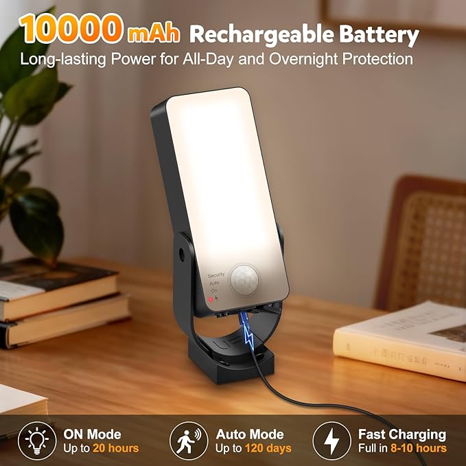 Rechargeable Motion Sensor Light Outdoor, 10000mAh Battery Operated Outdoor Light with Remote 3 Modes 3000-6000K Dimmable Timer Waterproof Battery Outdoor Security Light for Garage,Fences,Patio,Garden
