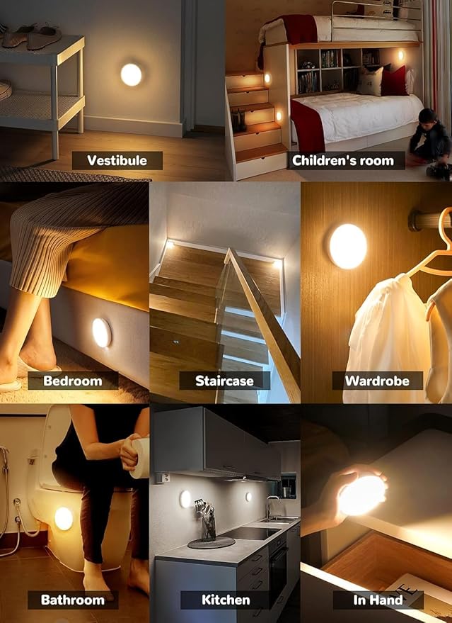 Homelist 8 Pack Motion Sensor Lights Indoor, Rechargeable Wireless LED Puck Lights, Battery Operated Motion Sensor Night Light for Closet, Stairs, Kitchen, Cabinet, Toilet