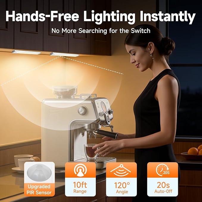 8 inch Under Cabinet Lighting, 1100mAh Rechargeable Motion Sensor Light with 3 Color Temps, Dimmable USB-C Closet Light, Magnetic LED Under Counter Lights for Kitchen, Closet, Pantry