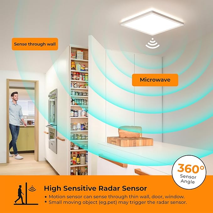 BLNAN Dimmable Motion Sensor LED Ceiling Light with Remote Control, 9 Inch 18W 1800LM Radar Motion Activated Flush Mount Wired Light Fixture for Closet Hallway Laundry Porch Stair, 3000K 4000K 5000K