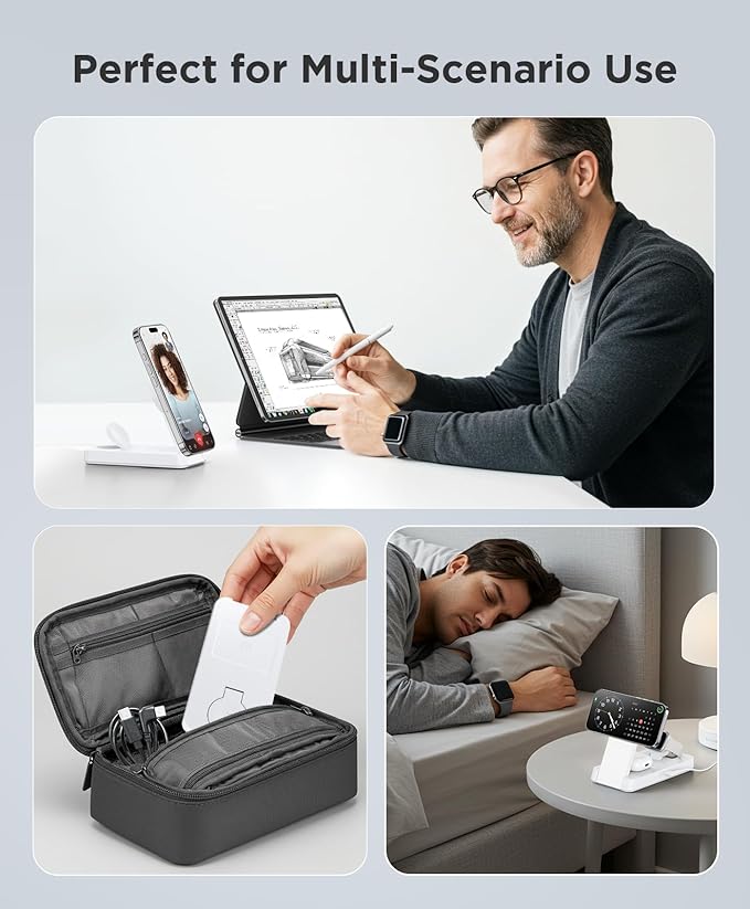 3 in 1 Magnetic Wireless for iPhone Charging Station: Foldable Portable Charger for iPhone 17-12 Pro Max & Apple Watch & AirPods, for Apple Multiple Devices Charger for Home,Office&Travel