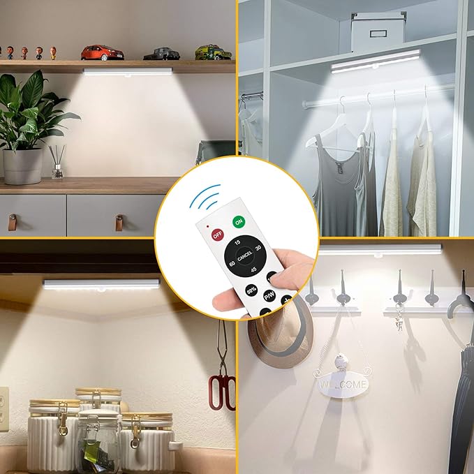 Diomart LED Closet Light 20-LED Rechargeable Remote Control Light Under Cabinet Lighting Wireless Stick-Anywhere Night Light Bar with Touch Control for Stairs, Wardrobe, Kitchen, Hallway (1 Pack)