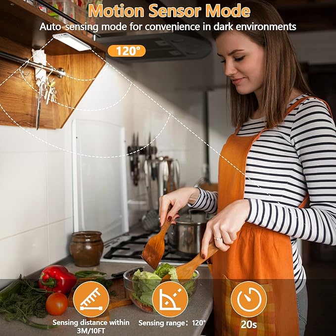 Motion Sensor Under Cabinet Lighting, 2-Pack USB-C Rechargeable 1700mAh Battery, 3 Color Temperatures & Dimmable, 35LED Wireless Magnetic Design for Kitchen, Closet, Stairs, Workshop