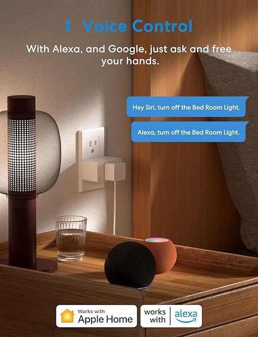 Meross Smart Plug Mini Support Apple HomeKit, Siri, Alexa, App Control, Timer, 15A & Reliable WiFi Outlet, No Hub Needed, 2.4G WiFi Only, 4 Pack