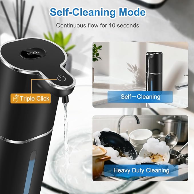 Automatic Foaming Soap Dispenser with Digital Display, 6-Level Foam Adjustable, Rechargeable, 12.8oz/ 380ml Wall Mounted Touchless Hands Free Auto Dispenser for Kitchen, Bathroom, Hotel, Restaurant