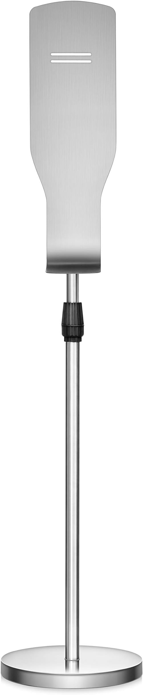 New Star Foodservice 1028881 Freestanding Adjustable Floor Stand for Hand Sanitizer Dispenser with Drip Tray and Weighted Base, Customizable, Stainless Steel, Round Base