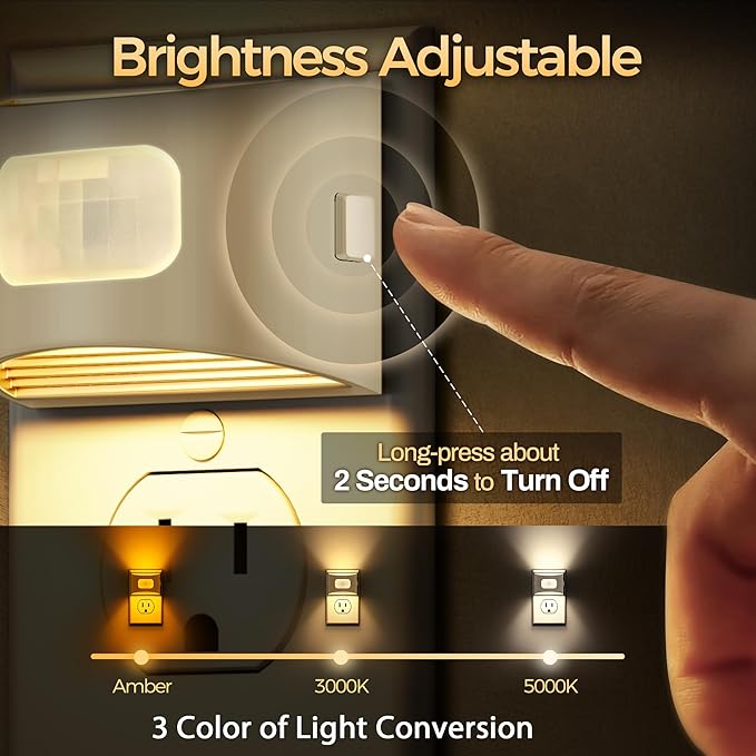 DORESshop LED Night Light[4 Pack], Night Lights Plug into Wall, 3 Color Temperatures Plug in Night Light with Motion Sensor, Dusk to Dawn Sensor, Nightlights for Adults, Bedroom, 3CCT, White Cover