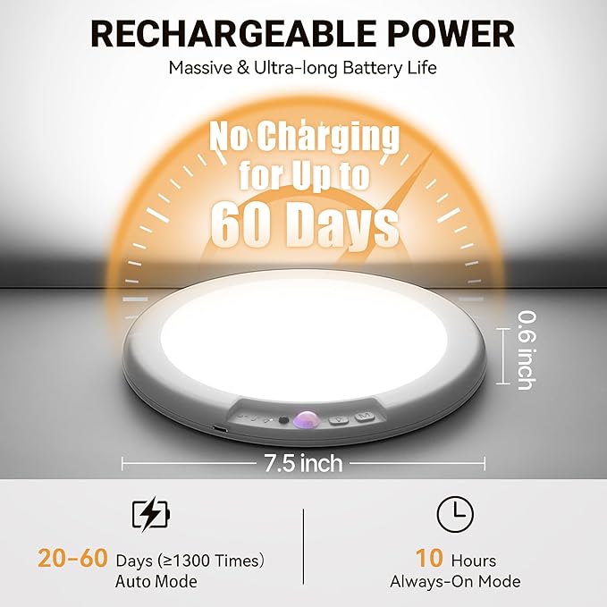 Rechargeable Ceiling Light, No Wiring Battery Operated Ceiling Lights with Remote, Motion Sensor Dimmable Timing Motion Activated Overhead Shower Light for Bathroom Pantry Hallway Porch (8)