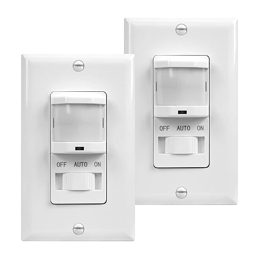 TOPGREENER Occupancy/Vacancy PIR Motion Sensor Light Switch, Learning Function, No Neutral No Ground Required, 200W Incandescent/150W LED Load, UL Listed, Wall Plate, White, 2 Pack