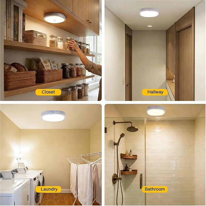 Rechargeable Motion Sensor Ceiling Light Indoor, Cordless Closet Light with 10000mAh Battery, 3 Color Temperatures, 550LM Motion Activated Light for Closet,Shower,Stairs,Pantry,Remote Control