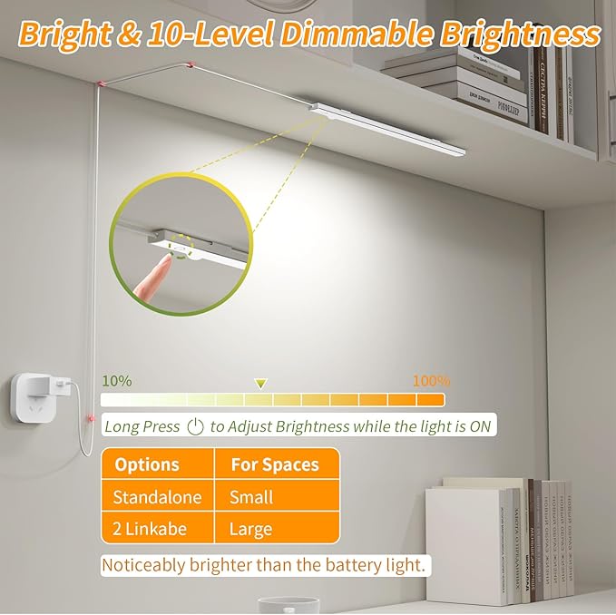 14" Slim USB Plug-in LED Motion Sensor Light Indoor, Bright & Dimmable Under Cabinet Light - 3 Modes (ON/Night/Day) for Kitchen, Cabinet, Closet - 3000K Warm White, 2 Pack (Standalone)