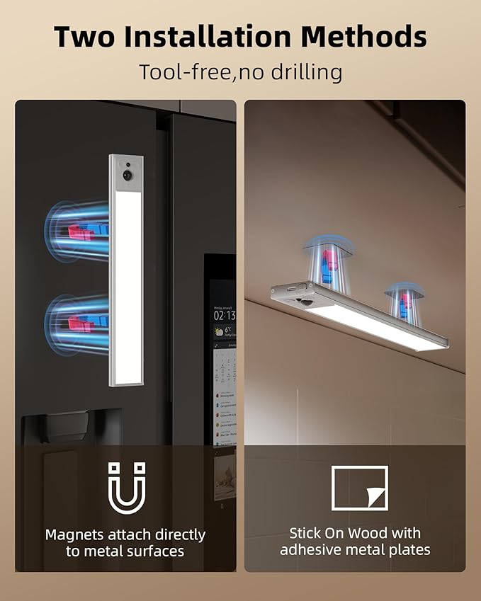 EZVALO 3-Pack Under Cabinet Lighting, 3300mAh Rechargeable Motion Sensor Light, 12inch Magnetic Closet Lights with Dimmable & 3 Color Temps, Wireless Motion Activated Lights with Remote for Kitchen