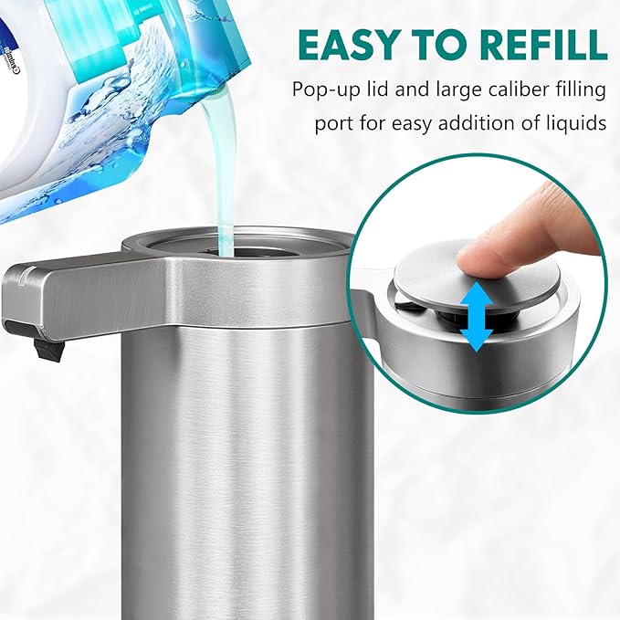 Automatic Soap Dispenser Stainless Steel with Sensor Infrared Soap Dispenser Electric IPX5 Waterproof USB-C Charging Motion Sensor for Kitchen & Bathroom (Silver - Wall Mount)