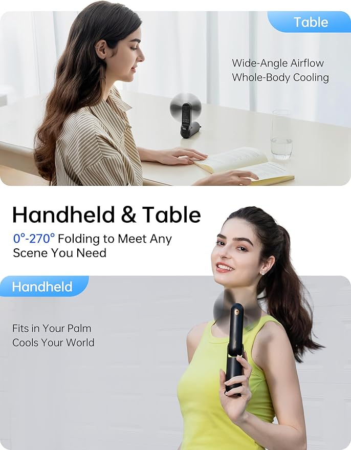 JISULIFE Handheld Fan 8 Plus: All-in-One Mini Fan with 37Hrs Cooling & 4500mAh PowerBank & Flashlight, USB Rechargeable, Portable Pocket Size for Travel, Makeup, Concert, Gifts for Women(Black)