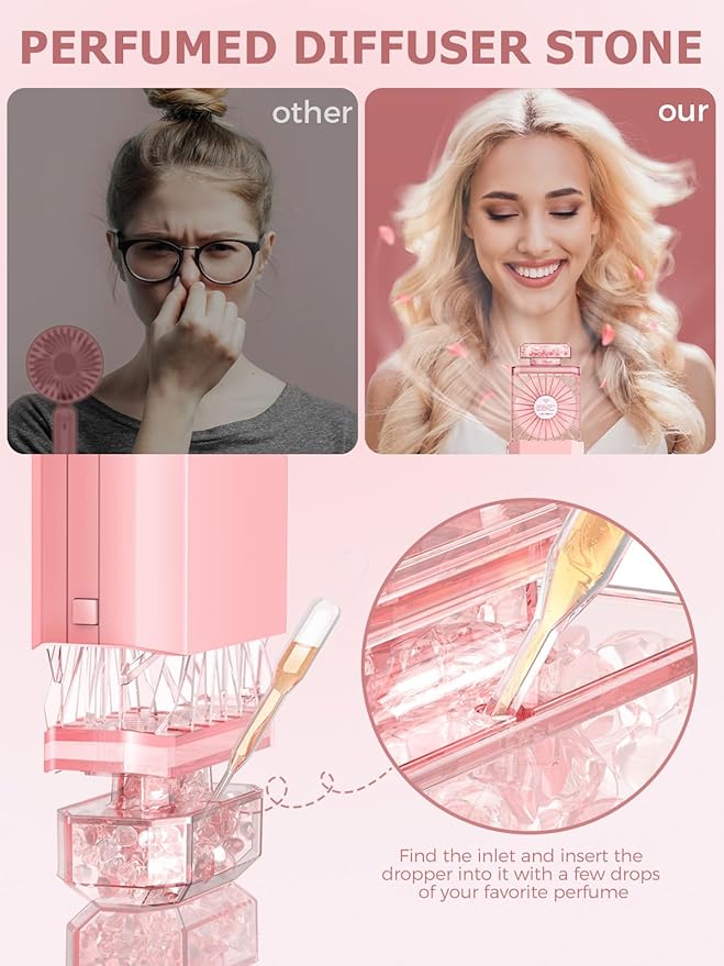 Lady Handheld Fans, Rechargeable Small Personal Fan with 3 Speeds Setting, Powerful Quiet Pull-out Portable Fan, Cooling Electric Fan for Girls Woman Office School Working Home - Pink