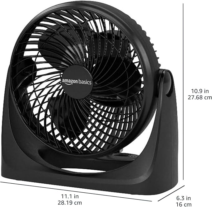Amazon Basics Air Circulator Desk Fan for Bedroom, Home and Office, 90-Degree Tilt Head, 3 Speed Settings, Cooling, 35 Watts, Black, 11.1"W x 6.3"D x 10.9"H