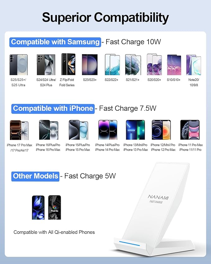 Fast Wireless Charging Stand, Equipped with PD 30W Adapter, High Speed Universal Charger with Extra USB-A Port Compatible with iPhone 17/16/15/14/13/12/11, for Samsung Galaxy S26/S25/S24/S23/S22