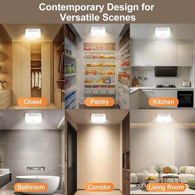 Yunaking Rechargeable Ceiling Light with Motion Sensor: Battery Operated LED Closet Light with Remote & Timing - Wireless Dimmable Magnetic Mount Shower Lamp for Bathroom/Stairs/Garage/Hallway