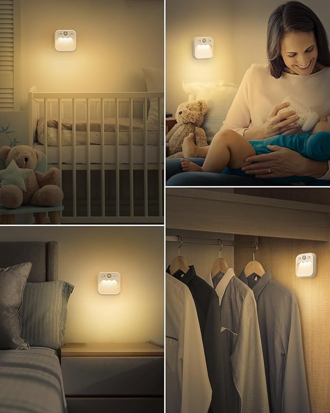 AMIR Rechargeable Battery Night Light, Upgraded Dimmable Motion Sensor Light with Timer, 3 Modes, 3000/4500/6000K, Stick on LED Wall Lights for Stairs Bathroom Kitchen, 2 Pack