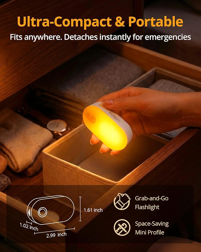 Lyridz Rechargeable Night Light with Motion Sensor, Dimmable Amber Nightlights for Bathroom, Bedroom, Kids Room, Hallway, Stairs, Pet House, 2 Pack