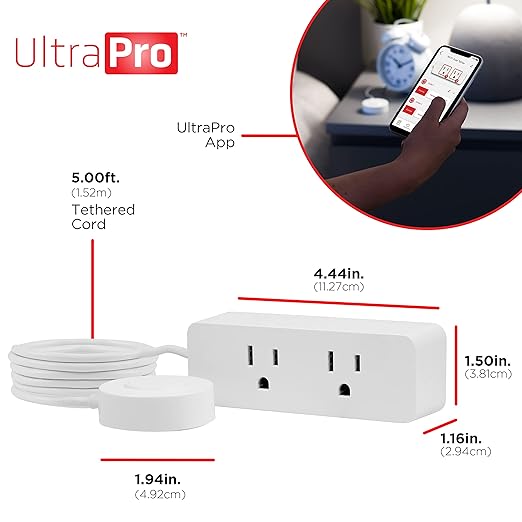 UltraPro Smart Plug WiFi Outlet with Tether, Dual Smart Outlet, Smart Home, Smart Switch, Works with Alexa, Google Home, No Hub Needed, ON/Off Switch, Easy to Use App, Remote Control Outlet, 60343